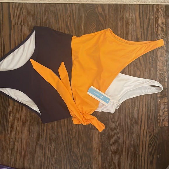 CUPSHE Women's One Piece Swimsuit Wrap Color Block Tie Side Bathing Suit (S) - Picture 2 of 4